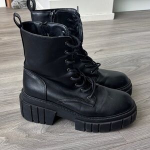 Black Lace-Up Platform Combat Boots